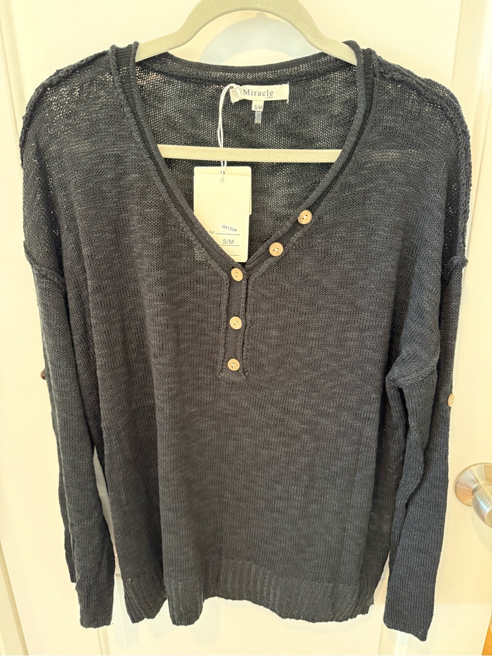 Miracle Women's Dark Charcoal V-Neck Button Pullover